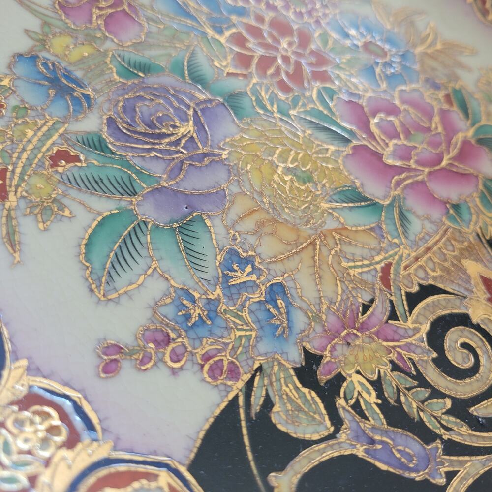 VTG Handpainted Asian Floral 22k Gold Gild Chinese Porcelain 10" Display Plate - Picture 11 of 16